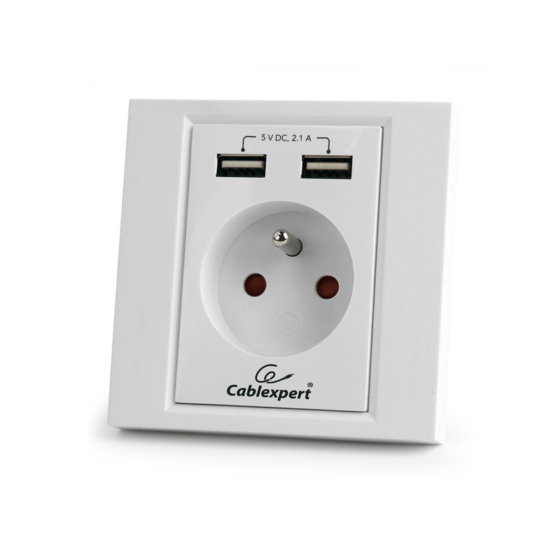 Prise électrique + 2 ports USB intégré - Boîtier saillie - 2.1 A Max - Blanc